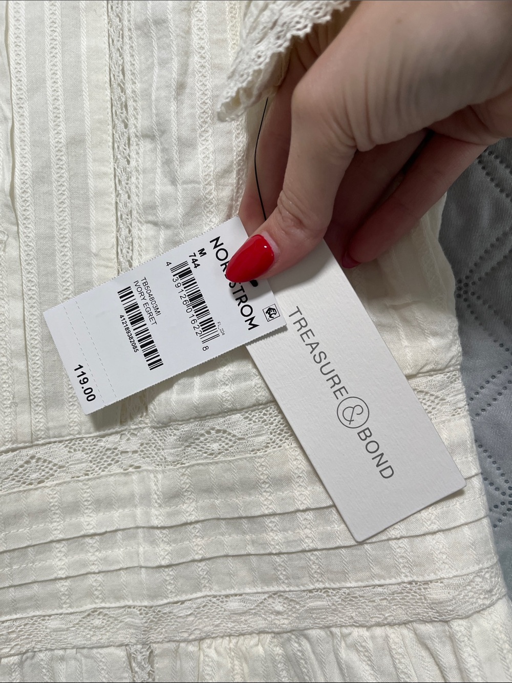 Treasure & Bond Ivory Eyelet Tiered Midi Dress with Lace Trim - Picture 2 of 5